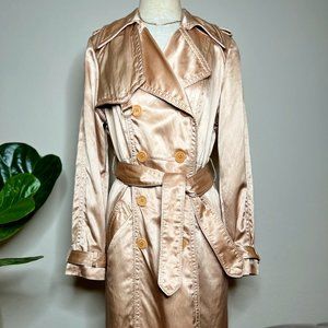 CATHERINE MALANDRINO Trench Over Coat Silk Long Gold Evening Dress